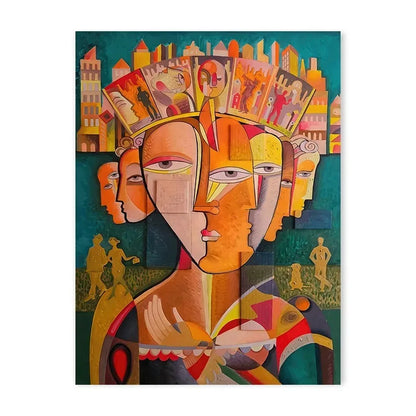 Geometric mosaic human face abstract canvas wall art