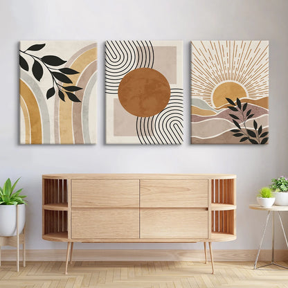 Geometric Sun Plant Canvas - Set Of 3