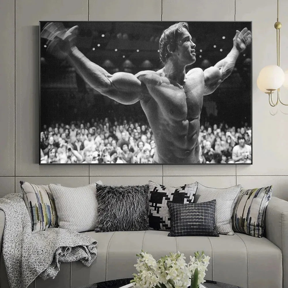 black and white motivational canvas of arnold schwarzenegger