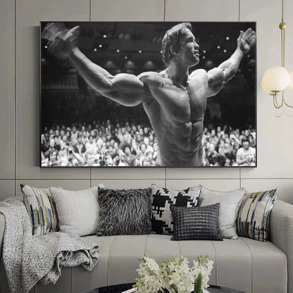 black and white motivational canvas of arnold schwarzenegger