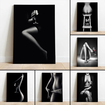 tasteful black and white nude figure canvas wall art