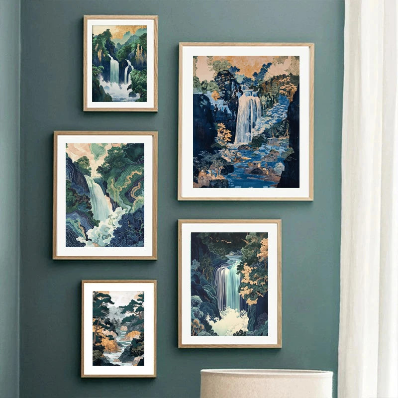 Hokusai Ukiyo-e Waterfall Canvas