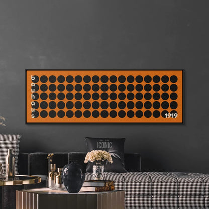 mid century bauhaus black circles panoramic horizontal canvas