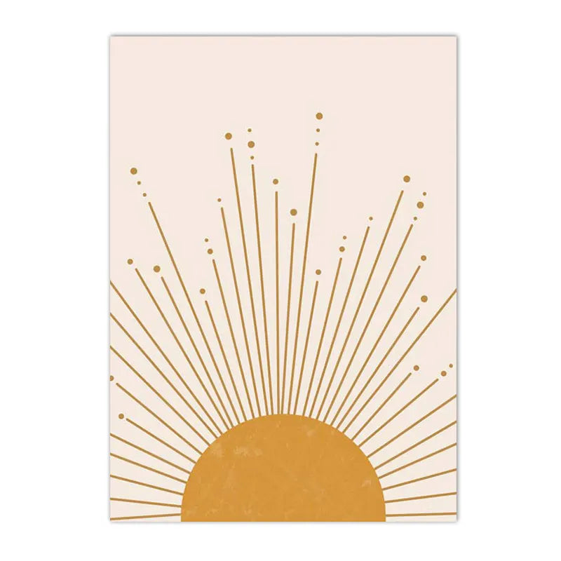 boho terracotta mustard sun with leaf geometric canvas wall art