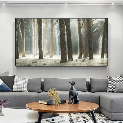 minimalist nordic landscape of mountain lake at sunset on canvas