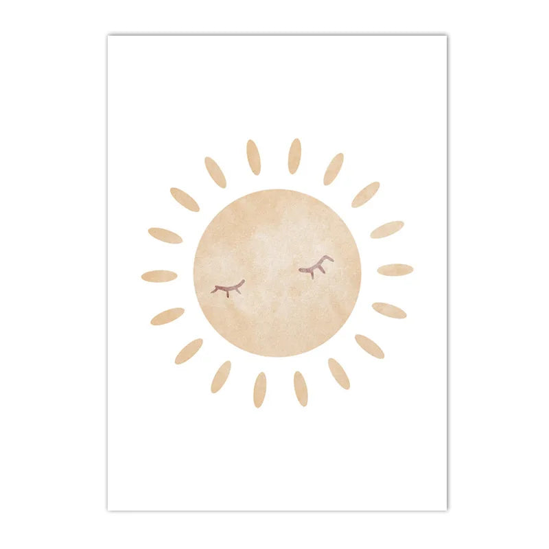 sun cloud heart rainbow boho Nordic kids canvas wall art