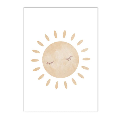 sun cloud heart rainbow boho Nordic kids canvas wall art