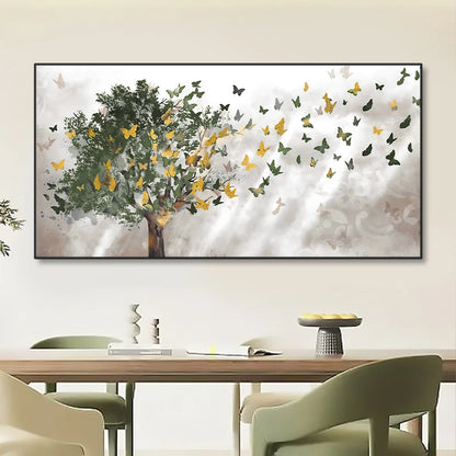 Abstract blue trees with butterfly Nordic canvas wall art