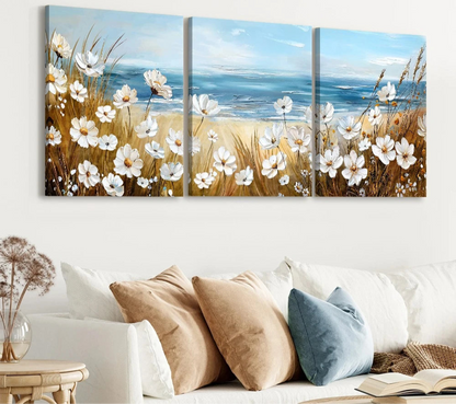 Modern White Floral Canvas - Set Of 3