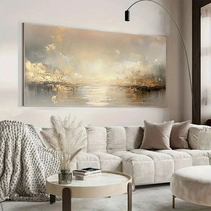 large beige and gold textured oil frameless abstract canvas