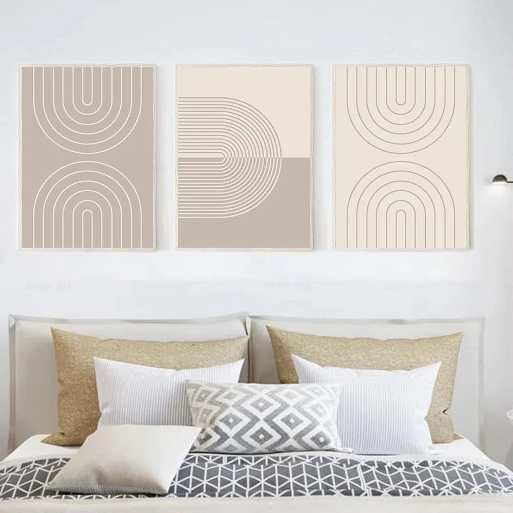 minimalist beige abstract line art canvas wall print