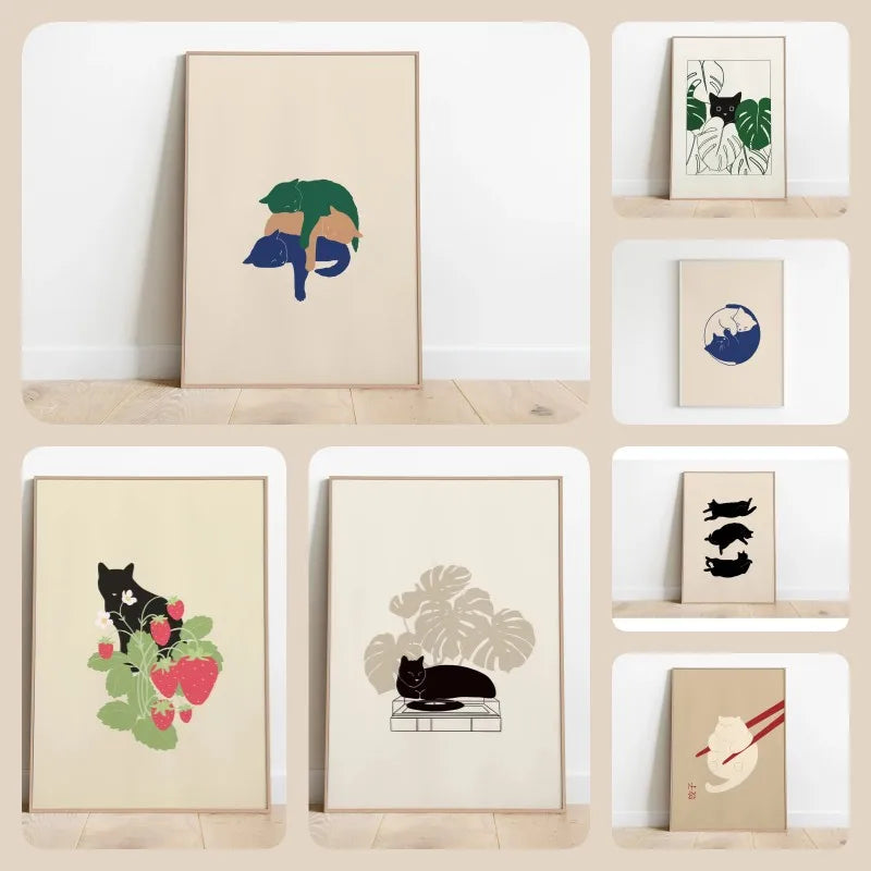 minimal abstract cartoon cat illustration canvas