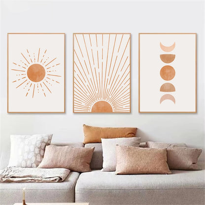 boho mid century abstract sun and moon nordic canvas