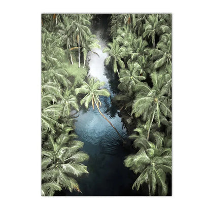 leopard in tropical jungle with palm and monstera leaves on canvas