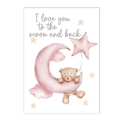 pink cartoon star moon bear nordic nursery canvas
