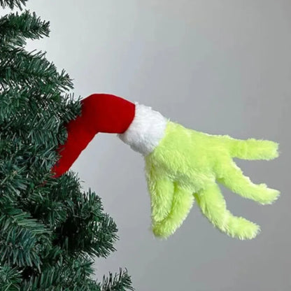 Green Grinch Head & Hand Christmas Tree Topper