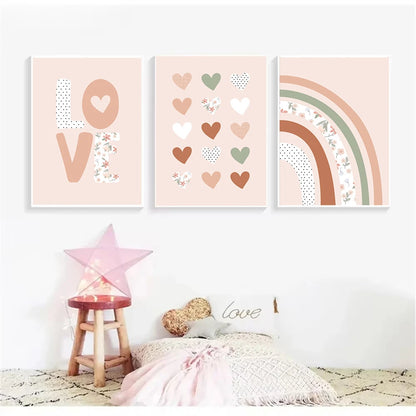 pink rainbow hearts sun and clouds nordic kids canvas