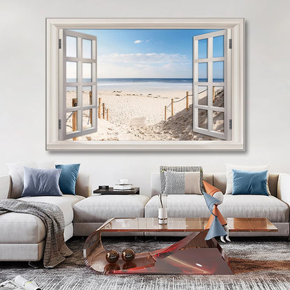 Nordic 3D Window View Beach Canvas
