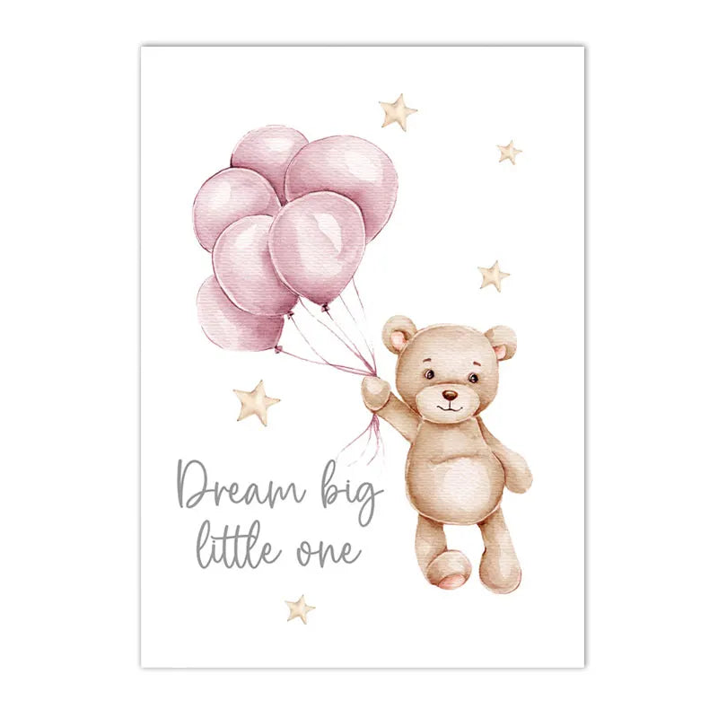 pink cartoon star moon bear nordic nursery canvas
