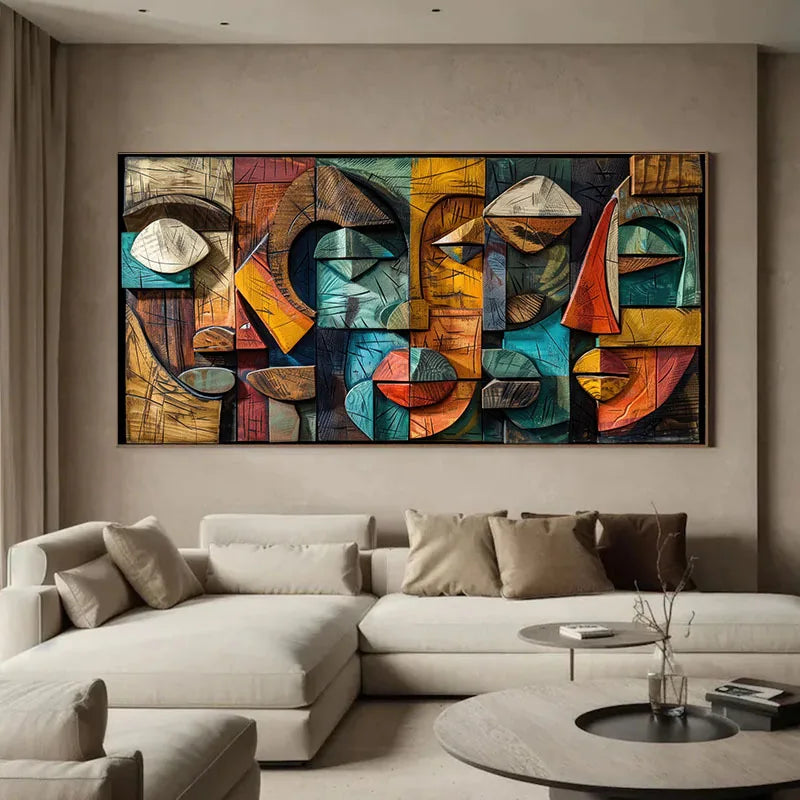 frameless textured geometric abstract canvas wall art