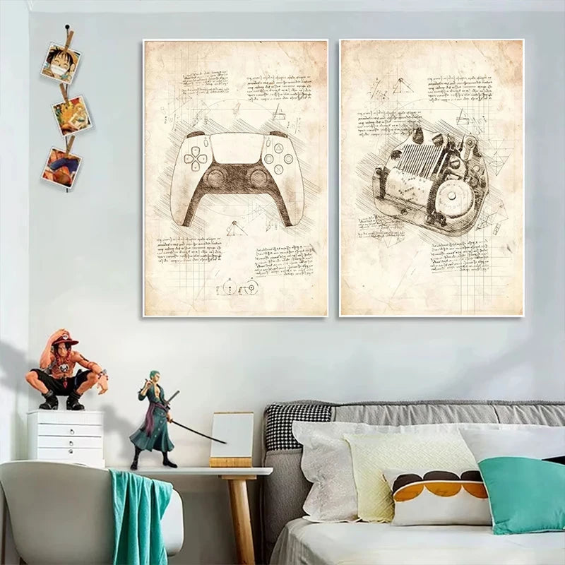 Vintage Sketch Gaming Blueprint Prints Collection