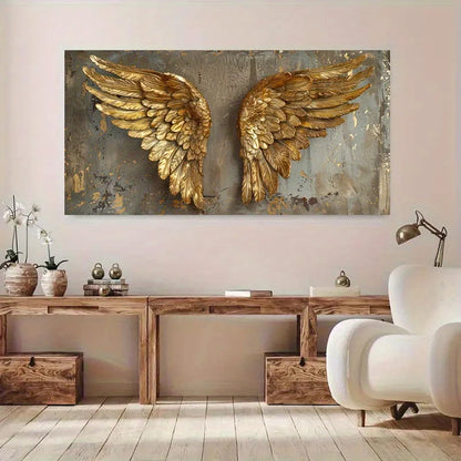 golden angel wings distressed texture frameless canvas wall art