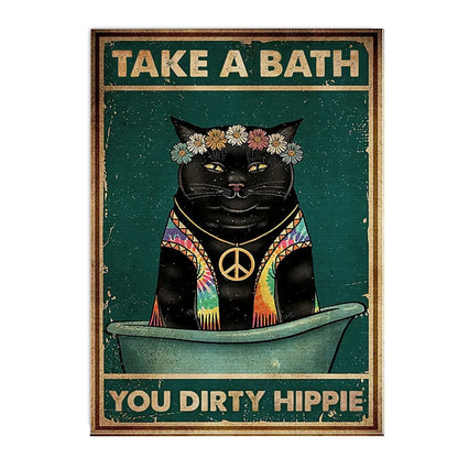 funny black cat are you pooping bathroom canvas sign