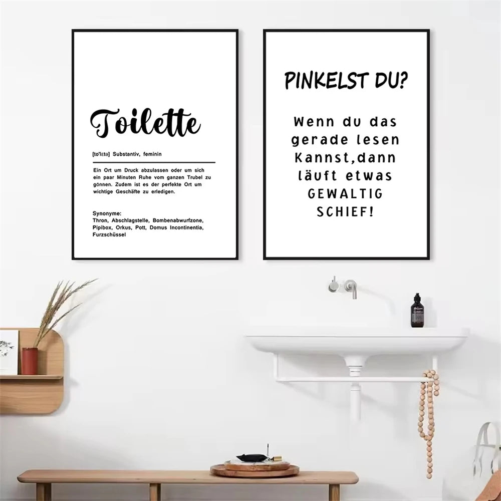 minimalist black and white funny bathroom saying quote canvas
