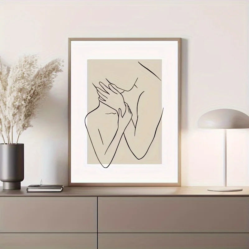 three piece beige one line couple romantic quote canvas set