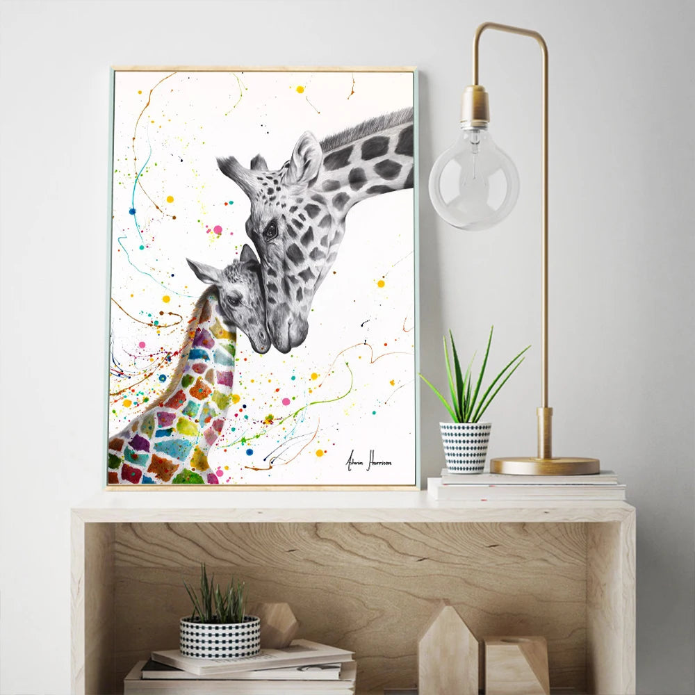 graffiti style giraffe with love lettering pop art canvas