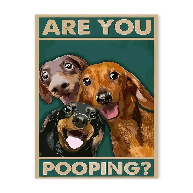 Funny cats and dogs “Are You Pooping?” bathroom canvas wall art