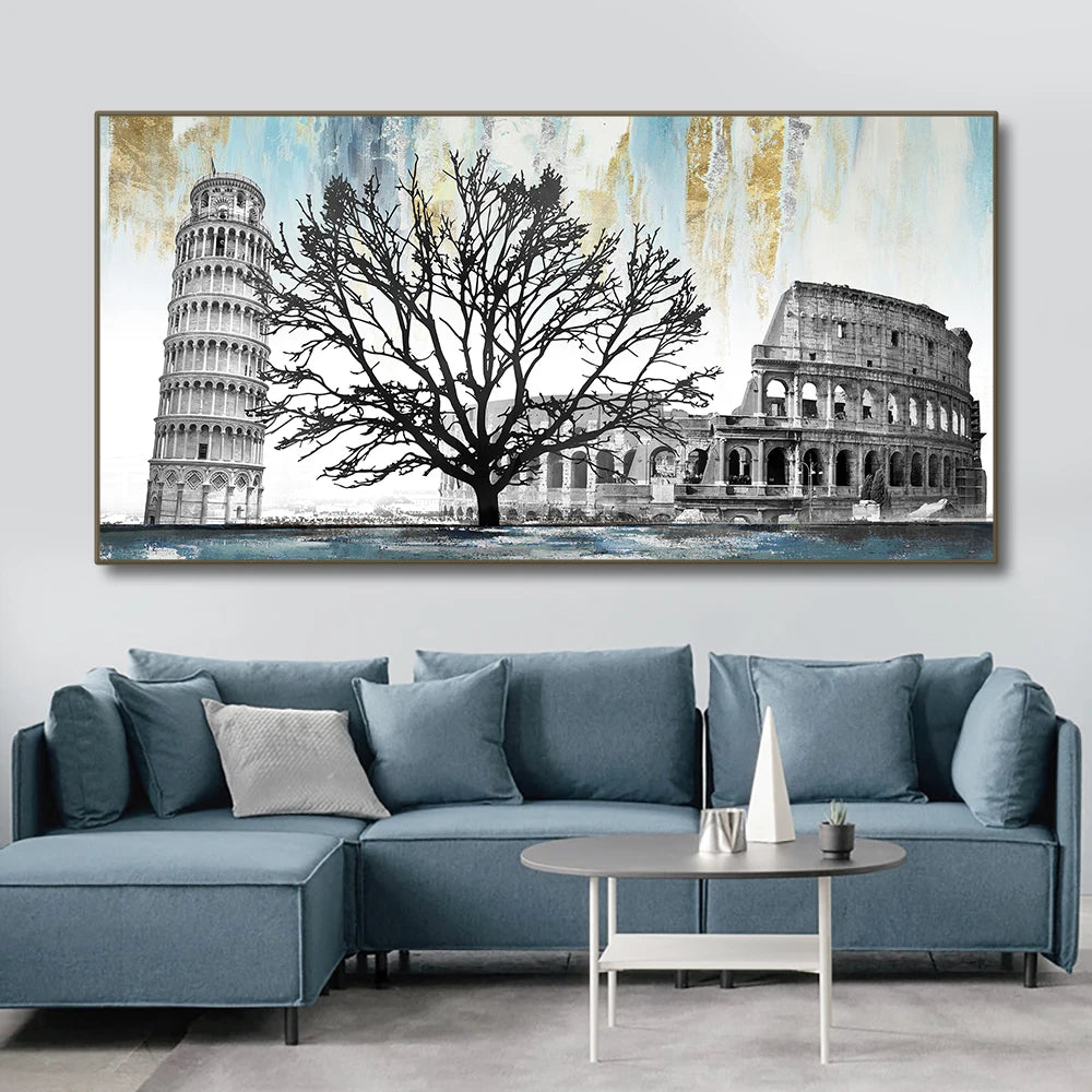 Leaning Tower of Pisa architectural canvas wall art