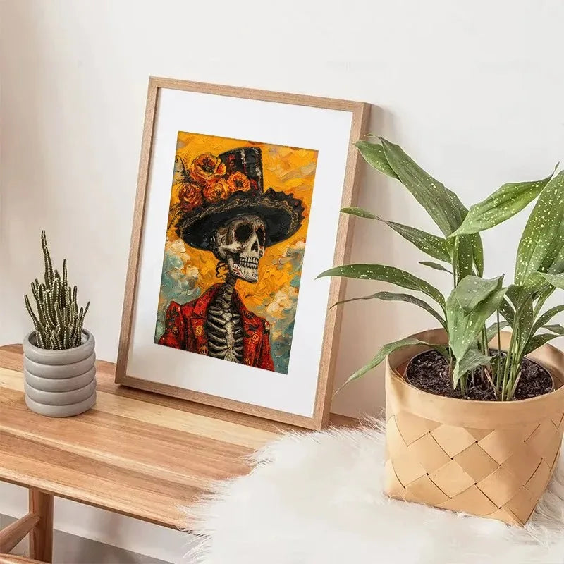 Skeleton & Yellow Flowers Canvas Print