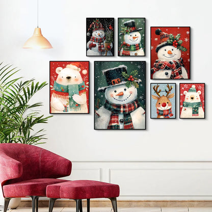 Christmas canvas with polar bear, Santa and snowman