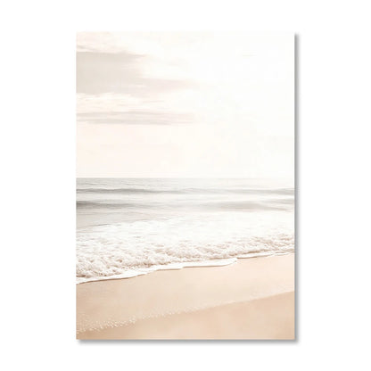 beach sunset with seagull and bridge with beige reeds Nordic canvas wall art