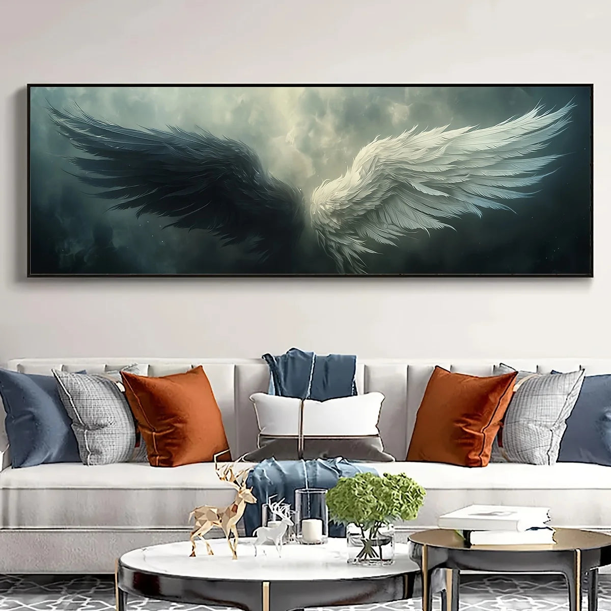 retro black and white angel wings canvas wall art