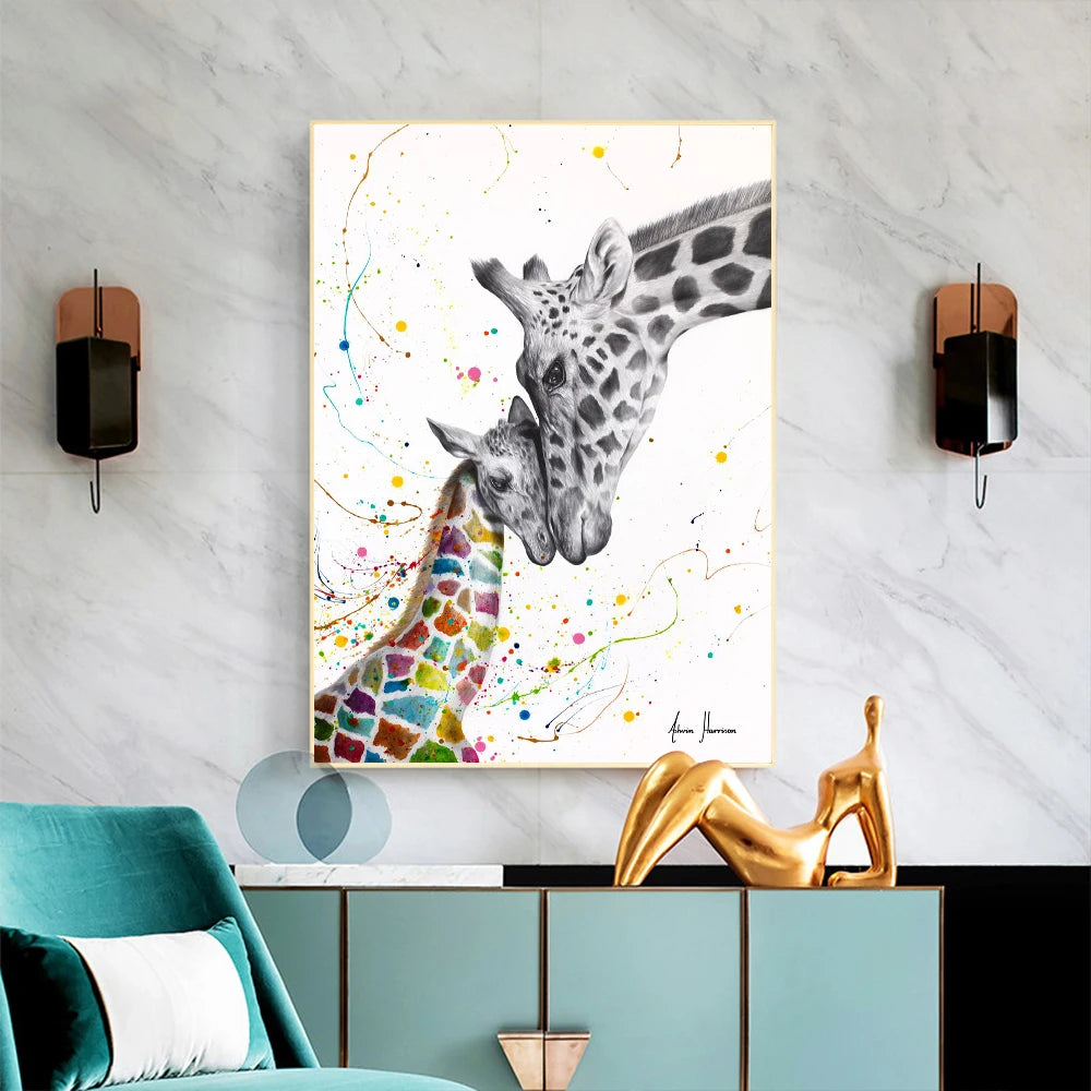 graffiti style giraffe with love lettering pop art canvas