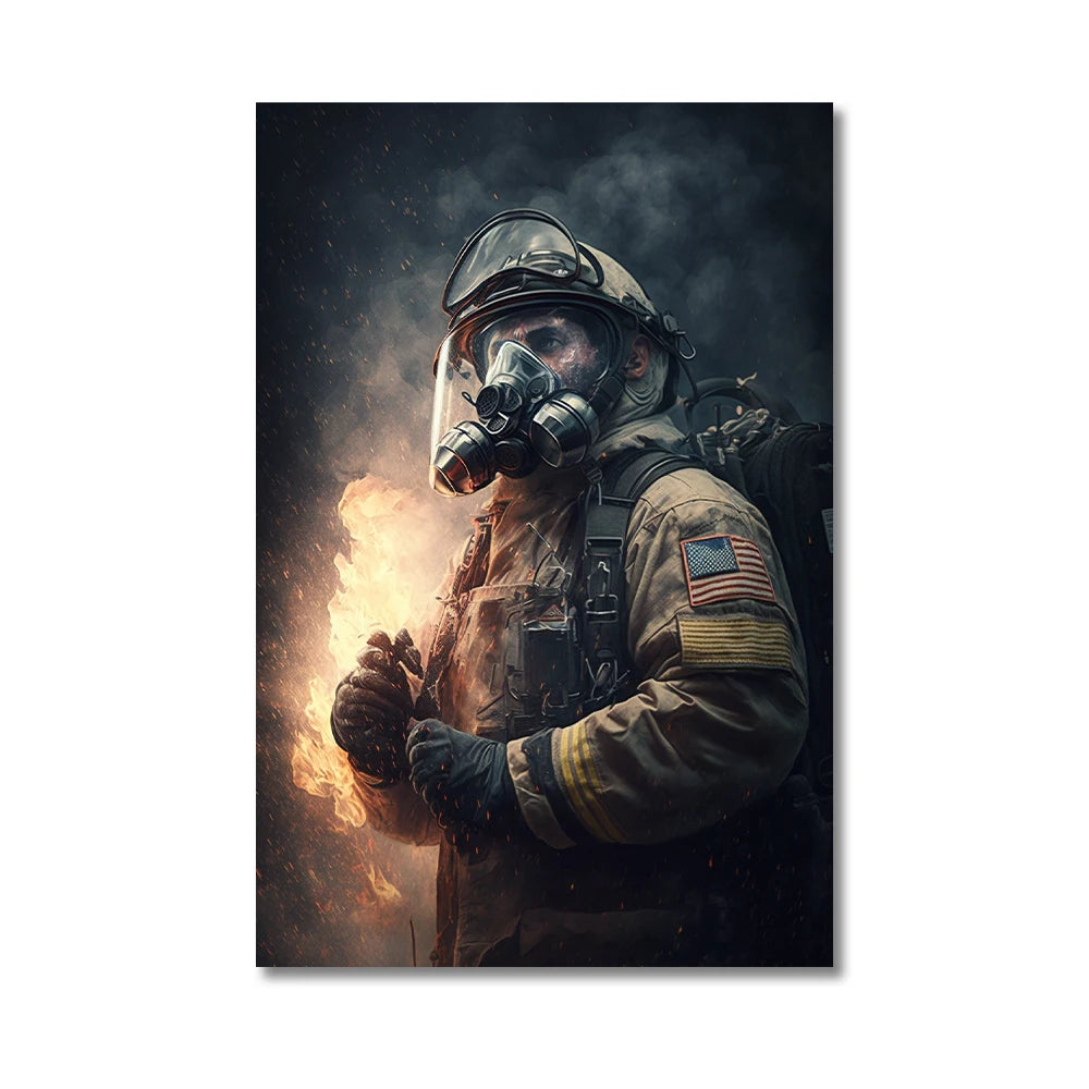 bold firefighter portrait motivational canvas wall art