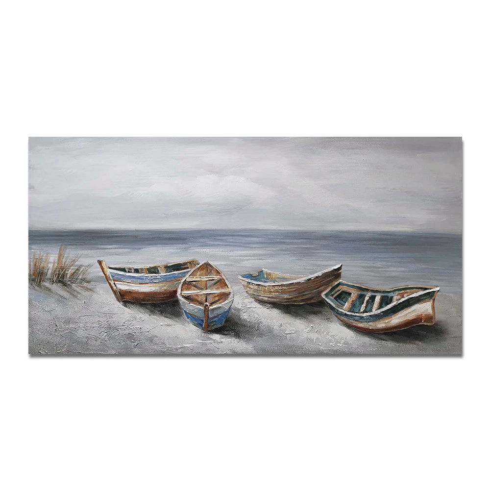 Abstract Nordic Seaside Boats Canvas
