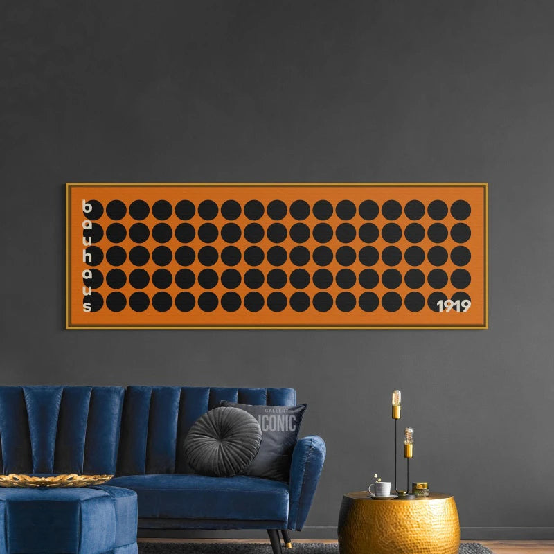 mid century bauhaus black circles panoramic horizontal canvas