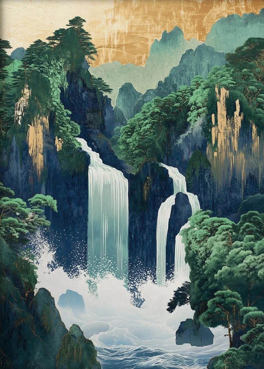 Hokusai Ukiyo-e Waterfall Canvas
