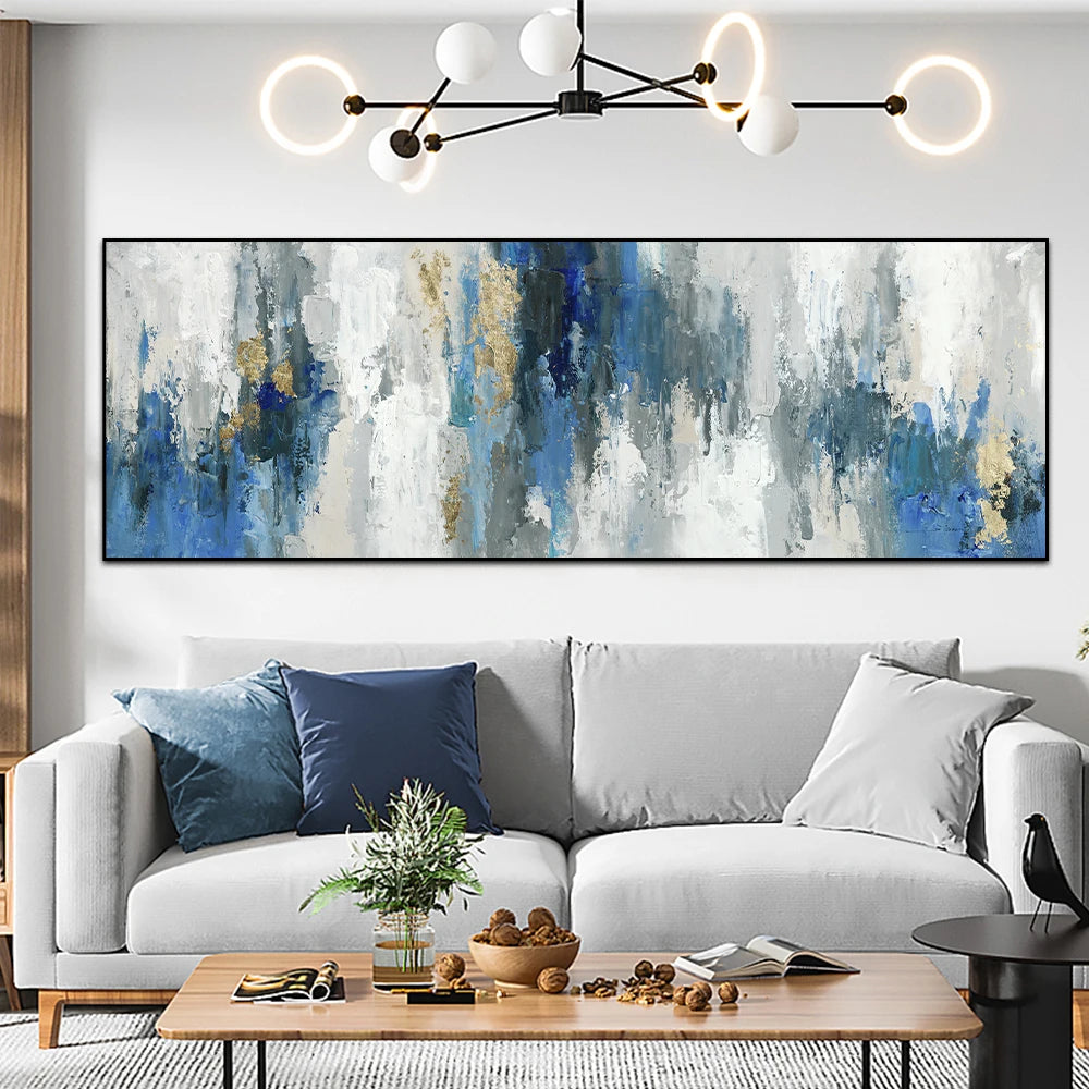 abstract nordic blue wave oil canvas wall art