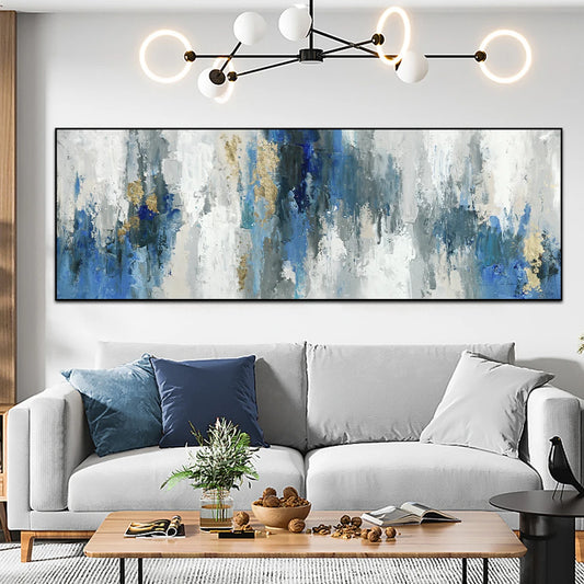 abstract nordic blue wave oil canvas wall art