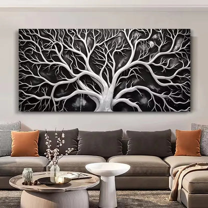 minimalist tree of life with black and white scandinavian forest canvas