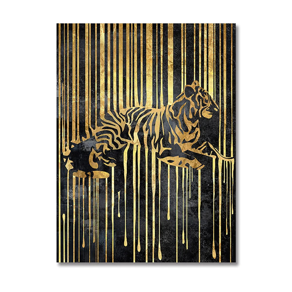 Abstract Gold Line Animals Canvas