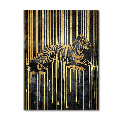 Abstract Gold Line Animals Canvas