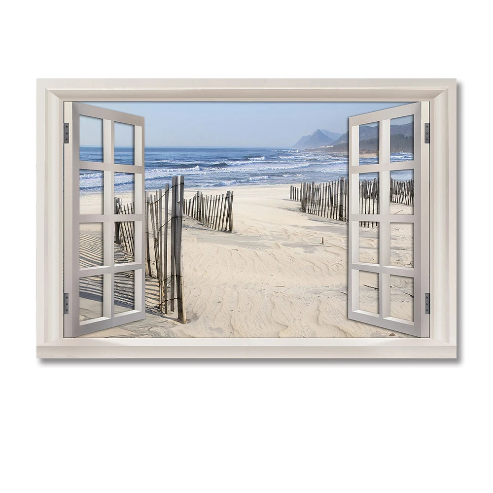 Nordic 3D Window View Beach Canvas