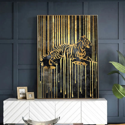 Abstract Gold Line Animals Canvas