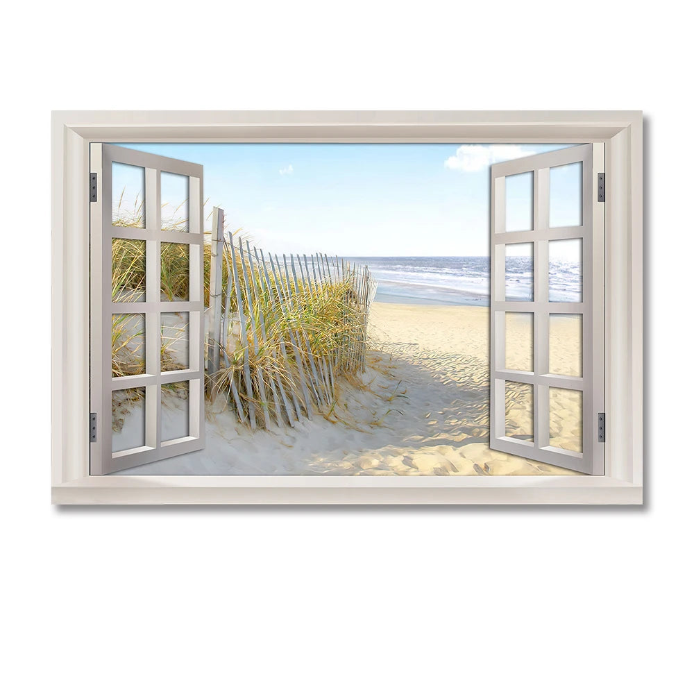 Nordic 3D Window View Beach Canvas