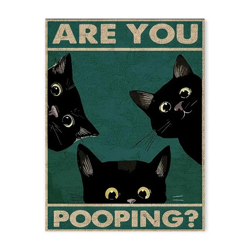 Funny cats and dogs “Are You Pooping?” bathroom canvas wall art